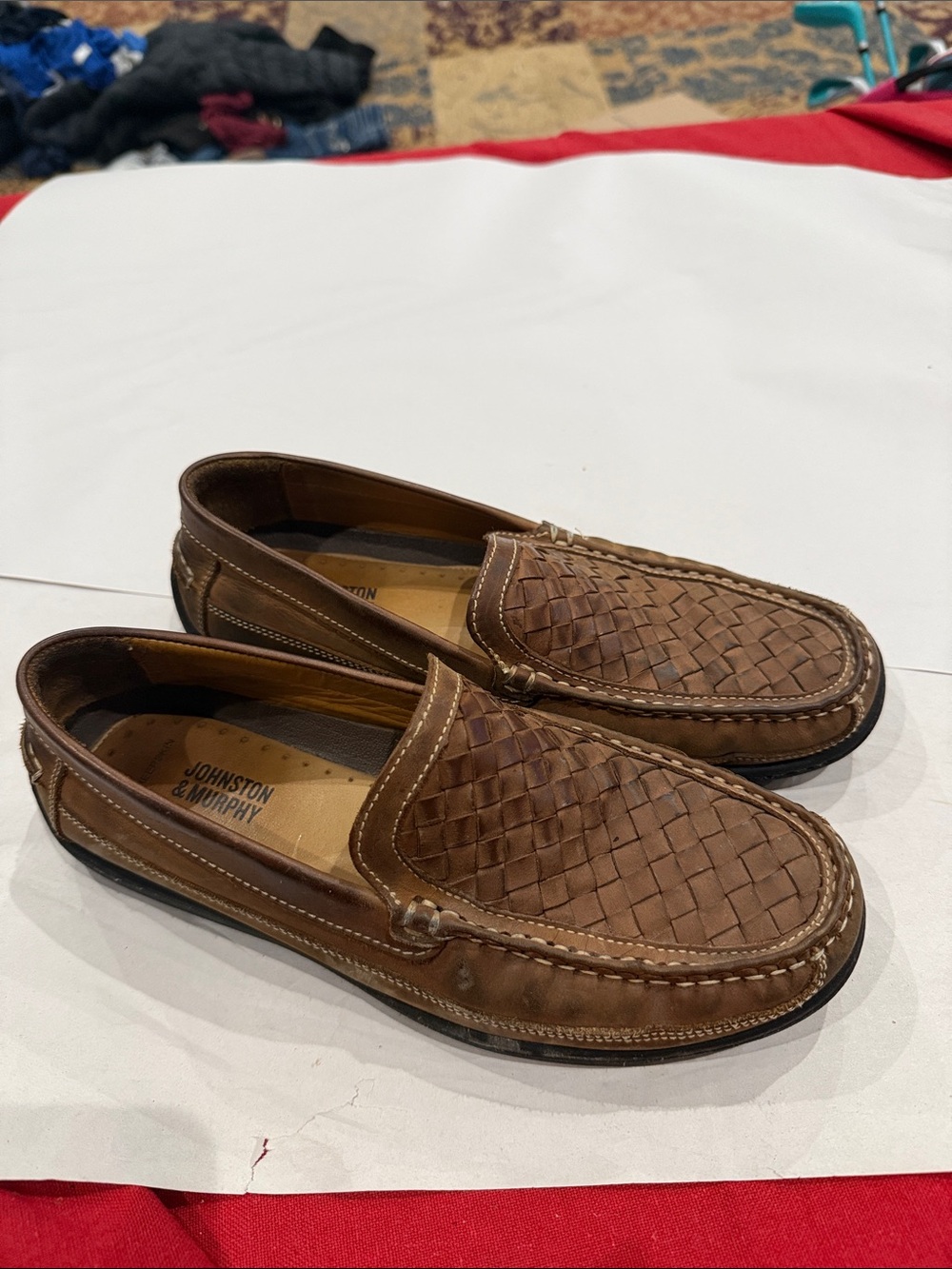 Johnston & Murphy Brown Woven Leather Slip-On Loafers